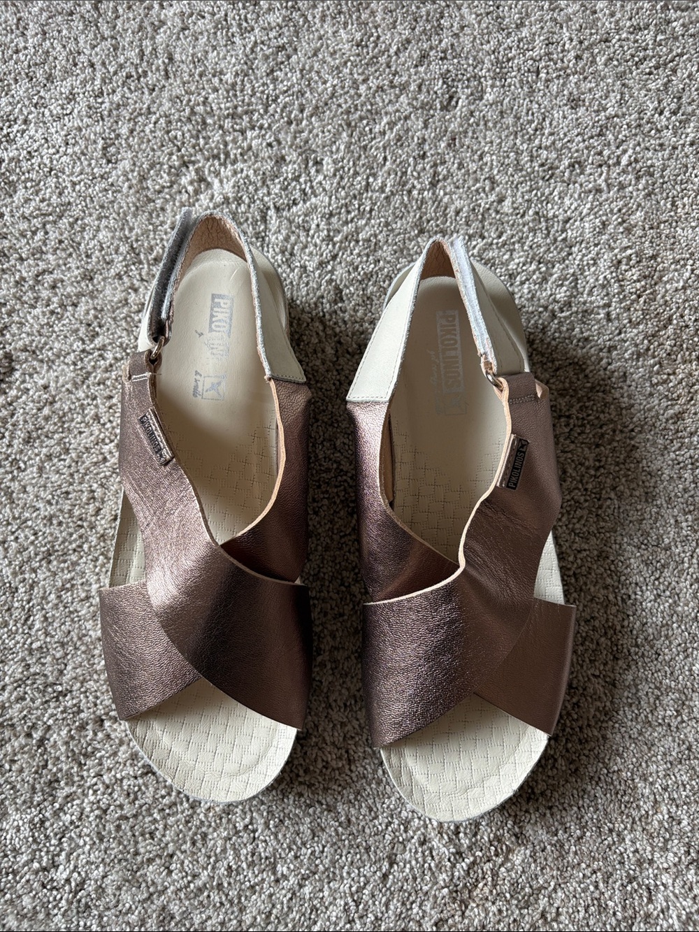 PIKOLINOS Bronze Metallic Cross-Strap Slingback Sandals